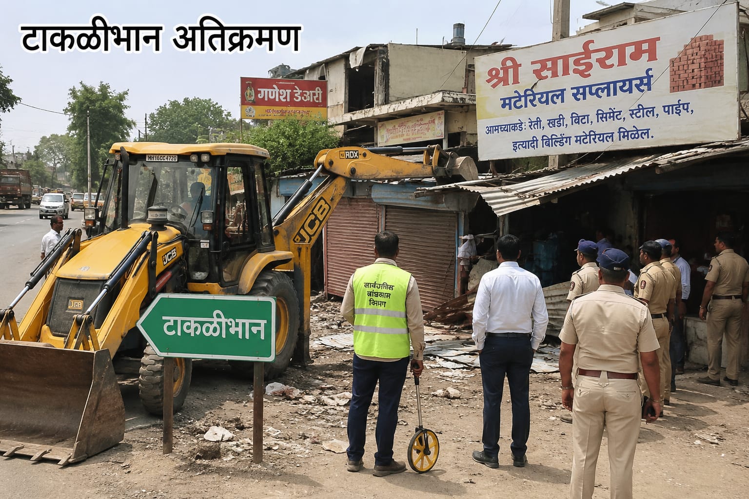 टाकळीभानमध्ये सार्वजनिक बांधकाम विभागाने हद्द मोजणी केली