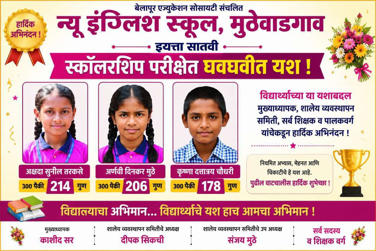 न्यू इंग्लिश स्कूल, मुठेवाडगावच्या विद्यार्थ्यांचे स्कॉलरशिप परीक्षेतील यश